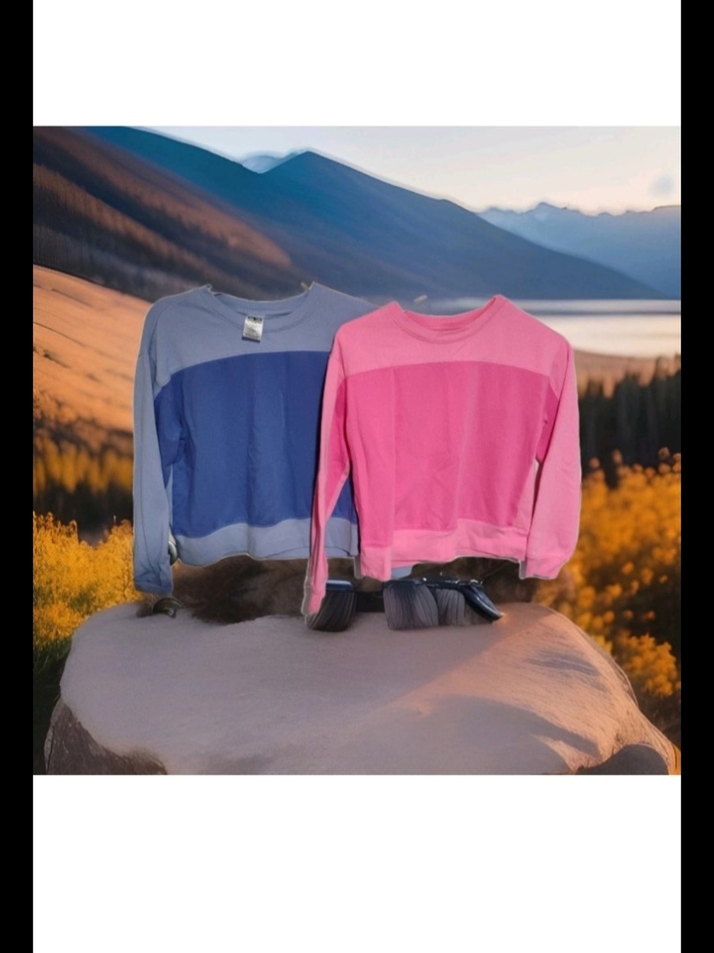 Athletic Works Girls Colorblock Crew Sweaters - Blue & Pink